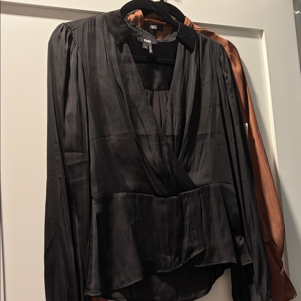 PAIGE Elegant Black Satin Blouse